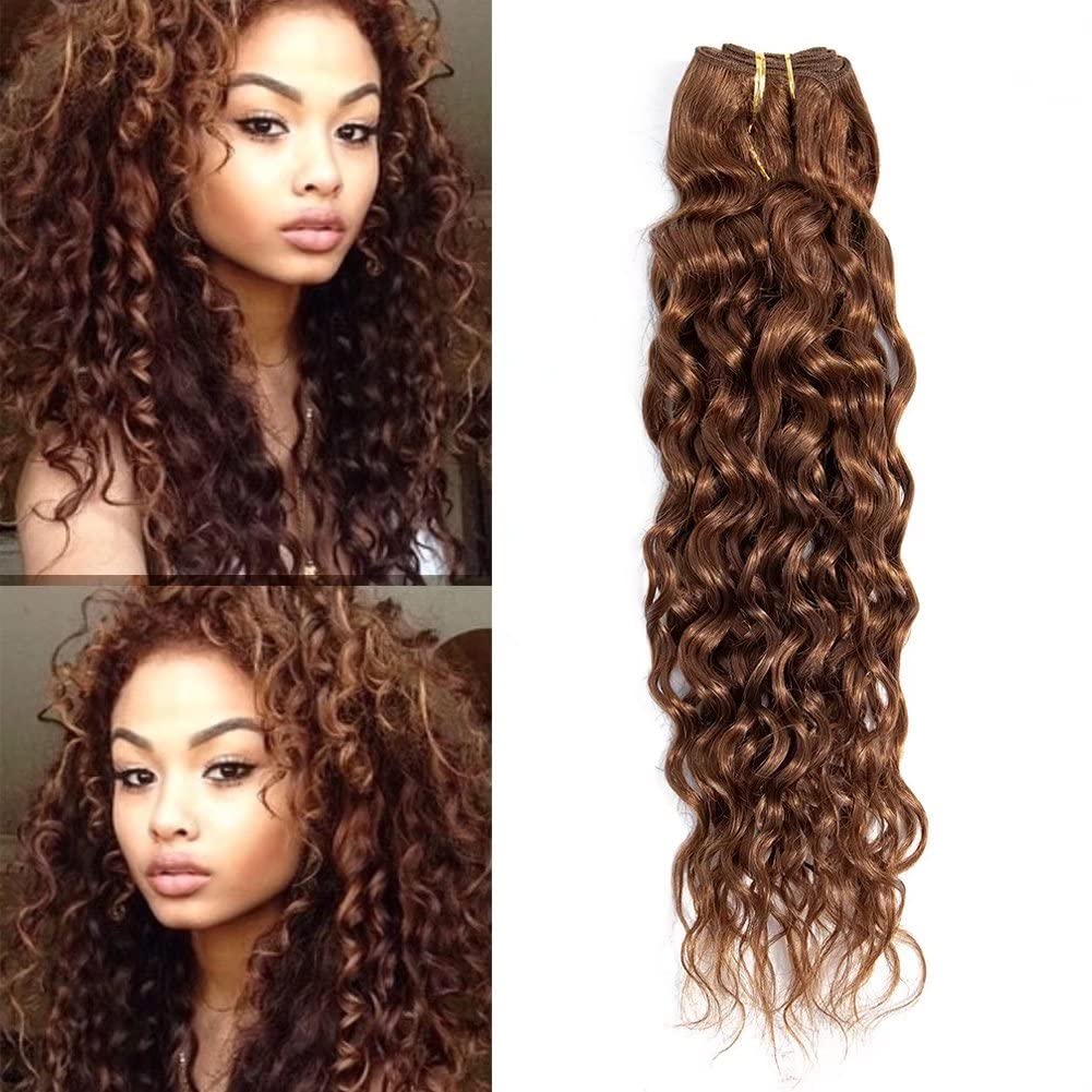 FEEL ME Water Wave Brazilian Human Hair Bundles 1 Piece 24 Inch Brazilian Wet and Wavy Virgin Hair Bundles 100% Human Hair Extension Color 30 Brown