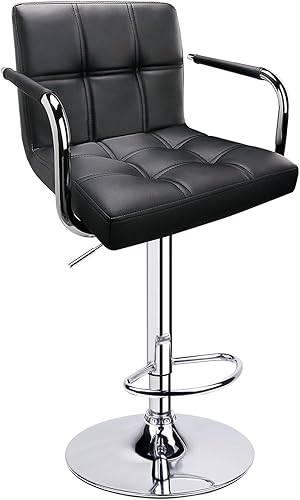 Miniatura 40 de Leopard Taburetes de bar ajustables con reposabrazos, respaldo cuadrado, doble costura giratoria con taburete trasero, juego de 2 (gris)