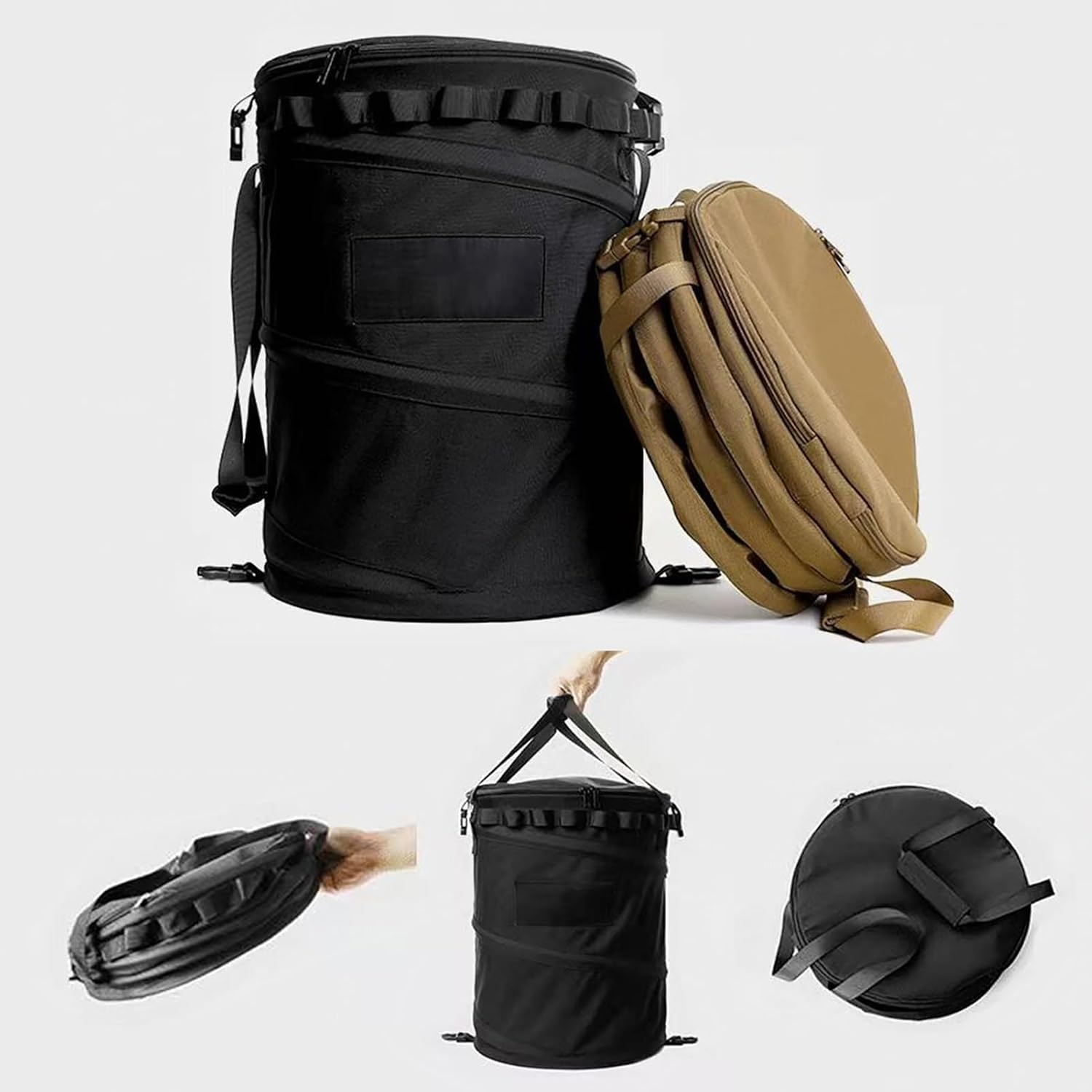 Garden Waste Bag, Pop Up Storage Bin Collapsible Trash Can Yard Leaf Bag Recycle Container Reusable Utility Bags with Zippered Lid for Camping, Laundry, Garden, Storage, Outdoor(Black Forest)