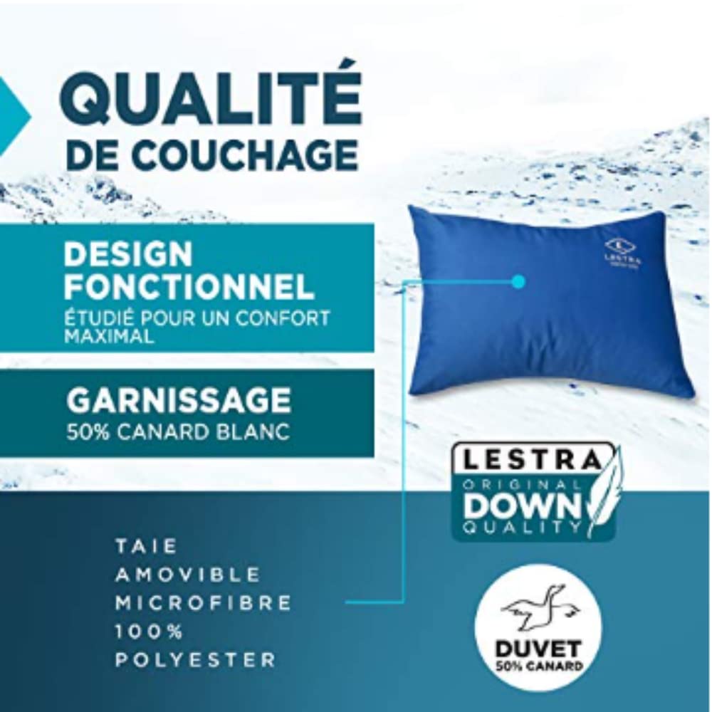 Lestra Outdoor – poduszka Rando - ściśnięta poduszka turystyczna – lekka i wygodna – 50% puch kaczki – 45 x 35 – 260 g szary jeden rozmiar - produkcja francuska, Szary, 1 Unité (Lot de 1), outdoor