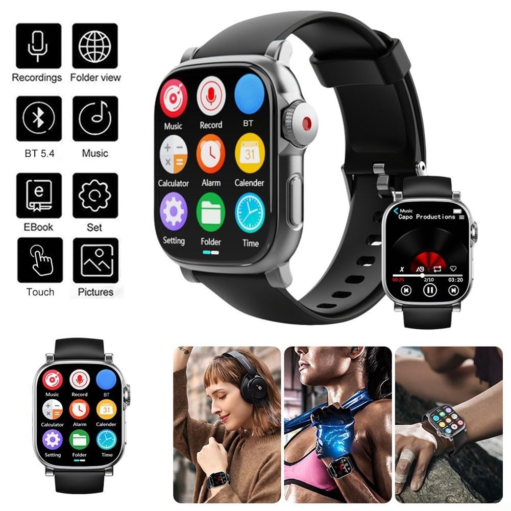 MP3 Player Sportuhr mit 2 01 Zoll HD Touchscreen AVI Video Wiedergabe Metallgehäuse tragbarem externen Lautsprecher und TF-Kartenfach bis zu 128G für Training Reisen und Alltag(Black Gray 64GB)