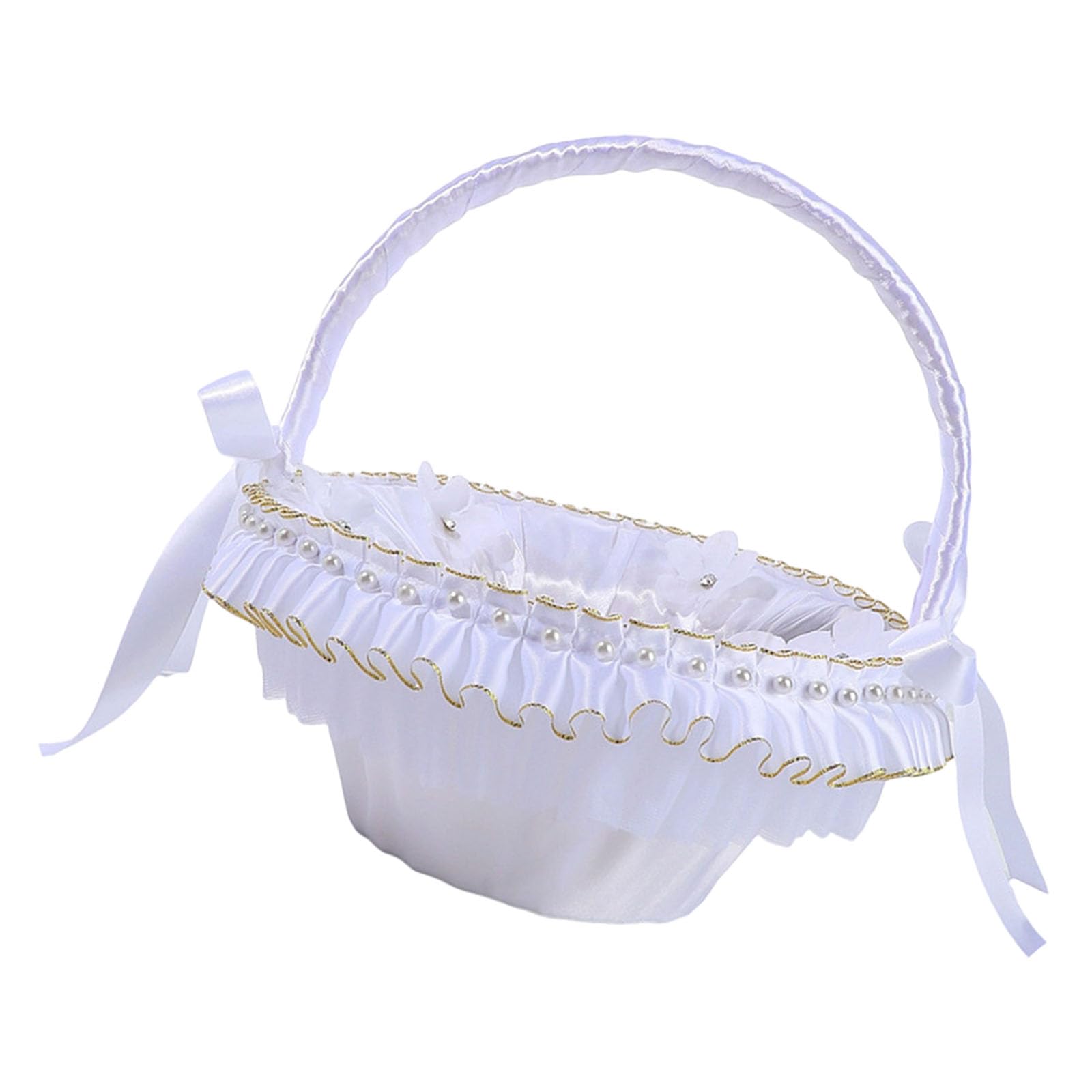 Delicate Golden Trim Wedding Party Basket for Flower Scattering, Decorative Storage, Bridal Party Accessories, White Gold Trim, Flower Basket
