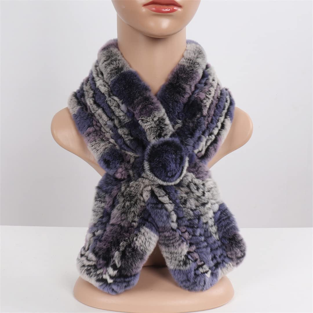 Bufanda de Piel Tejida para Mujer de Invierno 80cm-100cm Bufanda de Cuello de Piel Peluda Suave a Rayas para Mujer Blue