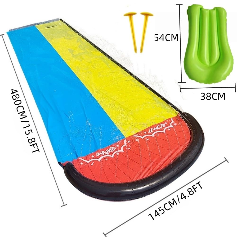 Toboggan Aquatique avec 2 Bodyboards, 480x145cm Toboggan à Eau pour Double Glissade, Toboggan de Pelouse d'eau avec Arroseur Intégré, Jouet d'été pour Enfants Adulte, Plaisir en Plein Air dans Jardin