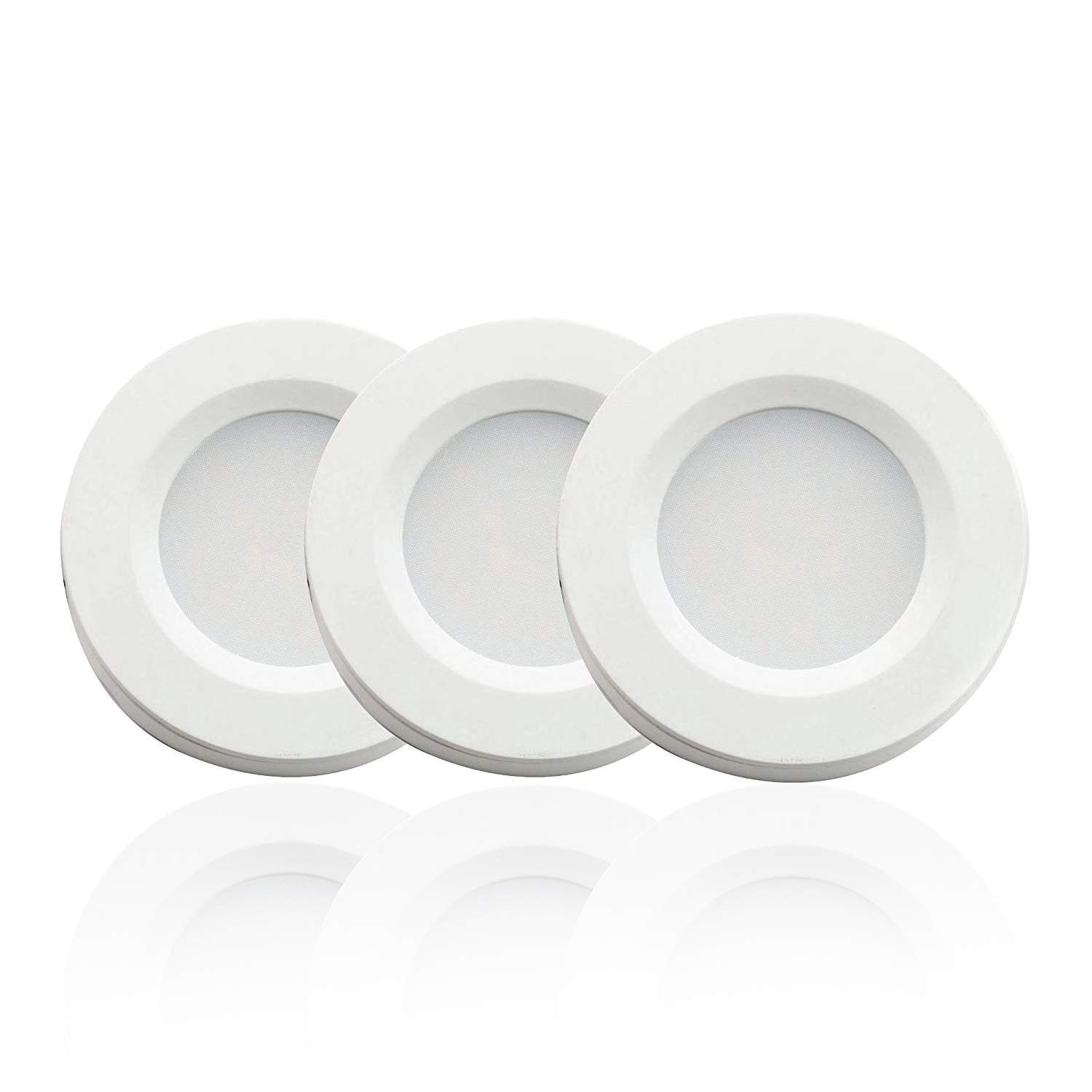 EZ LED Puck Lights Kit, Recessed or Surface Mount Design, Soft White 3000K, 1.6W Energy Saving Certification, More Environmentally Friendly (4.8W Total, Silver Finished, Pack of 3)