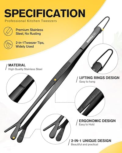 Miniatura 9 de Pinzas de cocina de doble punta, pinzas de cocina profesionales 2 en 1 de acero inoxidable 2 en 1 para cocinar, reparar, mariscos, barbacoa,