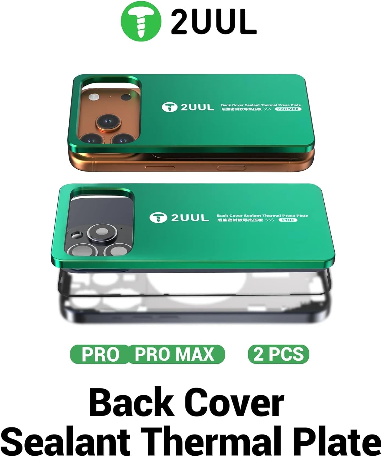 2UUL DA68 Back Cover Sealant Thermal Press Plate for iPhone Pro and Pro Max Green 2PCS/Pack with ESD Gloves and Screen Opener WYLIE Professional Tools 5 Pack