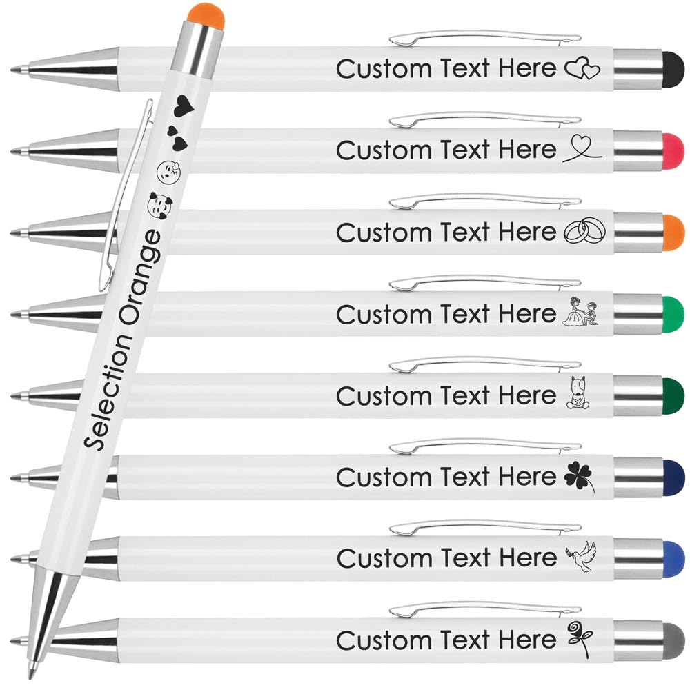 Juwelier Schönschmied Ballpoint Pen With Personalised Engraving | Promotional Ballpoint Pen WIth Custom Text| Writing & Touch Function | Rubberised Surface | Laser Engraving (Orange, 50 PCS)