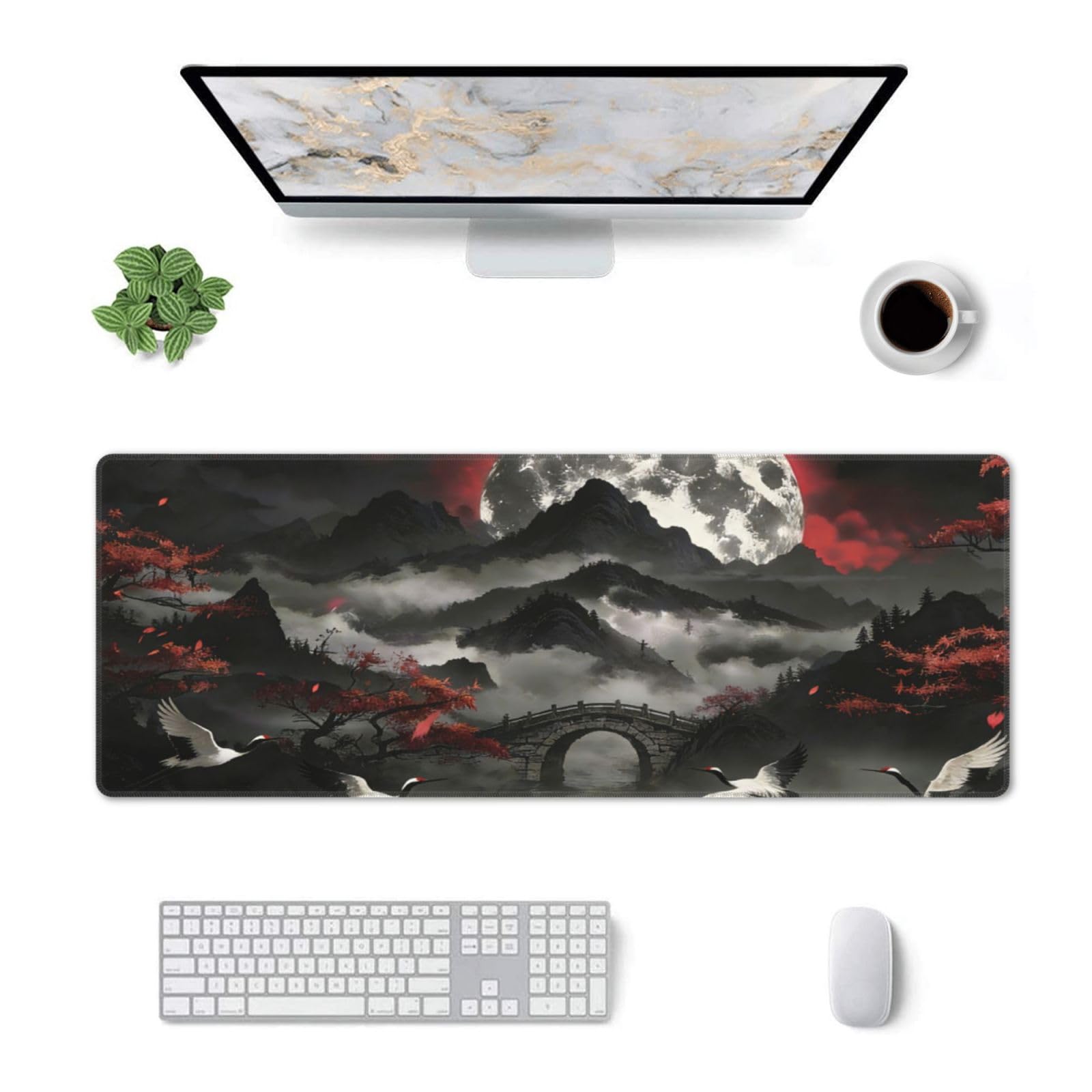 Dark Night Large Gaming Mouse Pad, Long Extended Full Mouse Mat Desk Pad for Top Keyboard Table, Aesthetic Stitched Waterproof XL Mousepad Gifts for Women Office Decor, 31.5 * 11.8 in