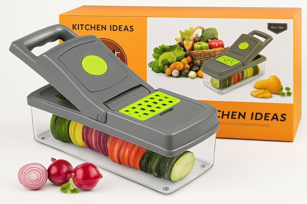 16-Piece Vegetable Chopper & Cutter Set – Multi-Blade Manual Food Chopper for Onion, Garlic, Salad, Cheese & More – Kitchen Gadget with Storage Containers”