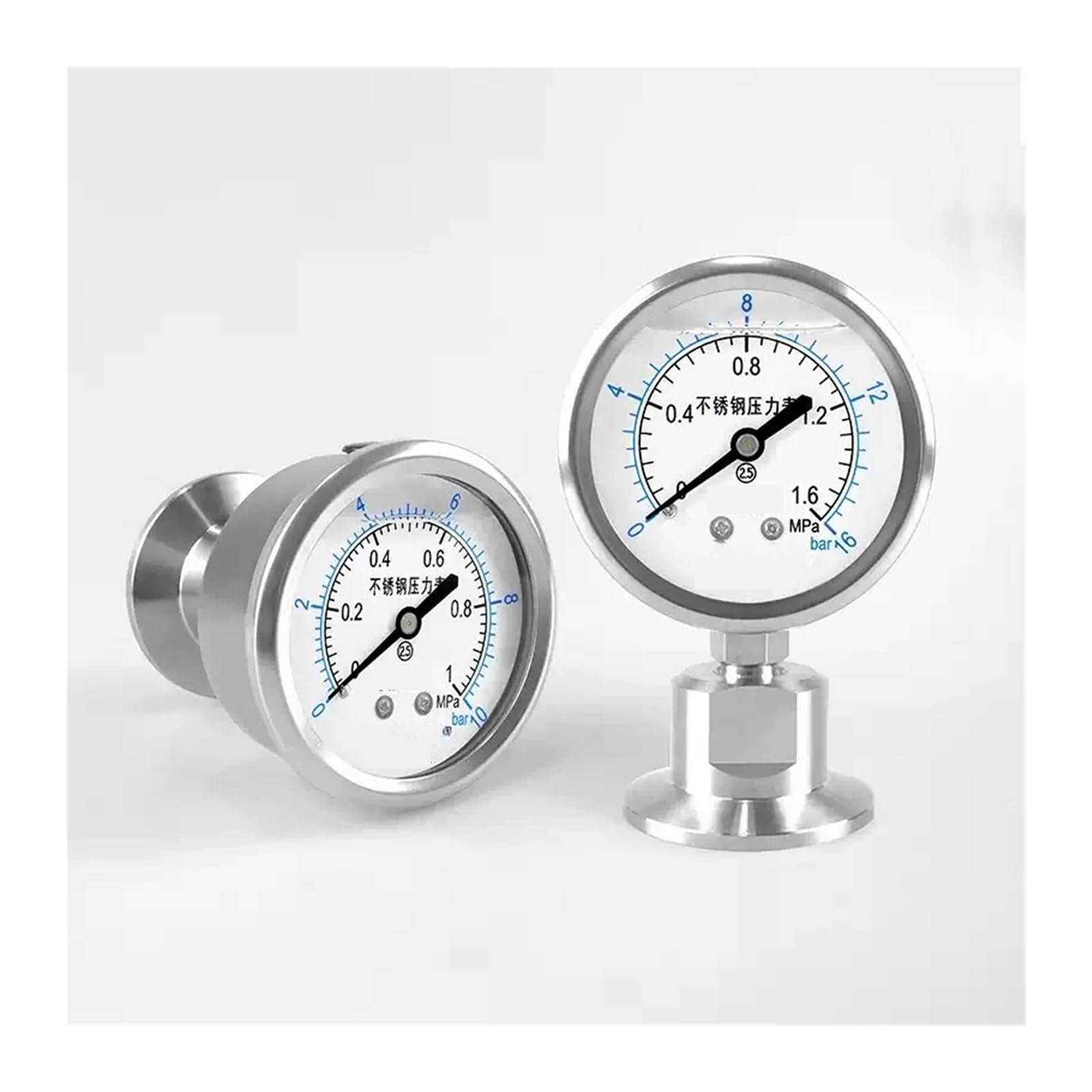 Ciśnieniomierz, Manometr ze stali nierdzewnej Mpa/Bar/psi z manometrem Tri Clamp SS316 1,5"(64mm OD Ferrule,-0.1-0.9Mpa)