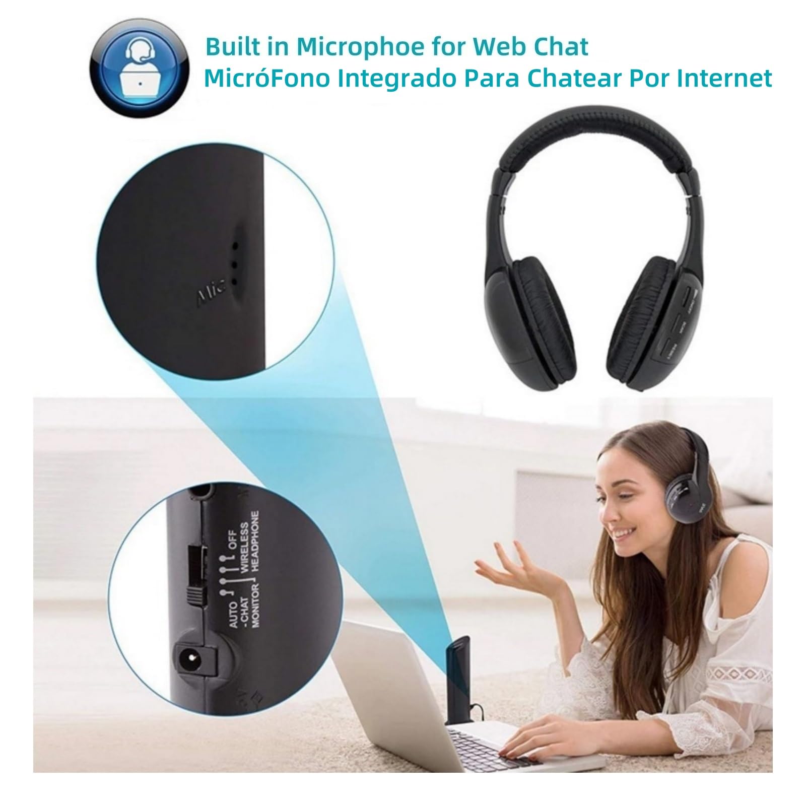 Auriculares Inalámbricos para TV con Radio FM, Monitor, Auriculares InaláMbricos con Decodificador Digital, sobre La Oreja, Compatibles con PC TVs
