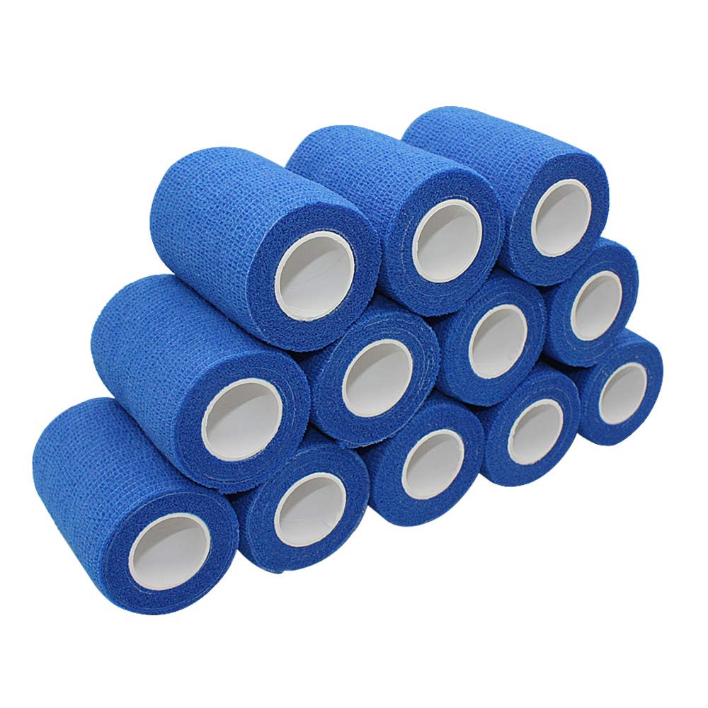 STpro Crepe Bandage Elastic Bandage Cohesive Bandages 7.5cm x 12 Rolls Blue Waterproof Bandage Vet Wrap Support Bandage Cohesive Support Bandage Vets Tape Self Adhesive Bandage