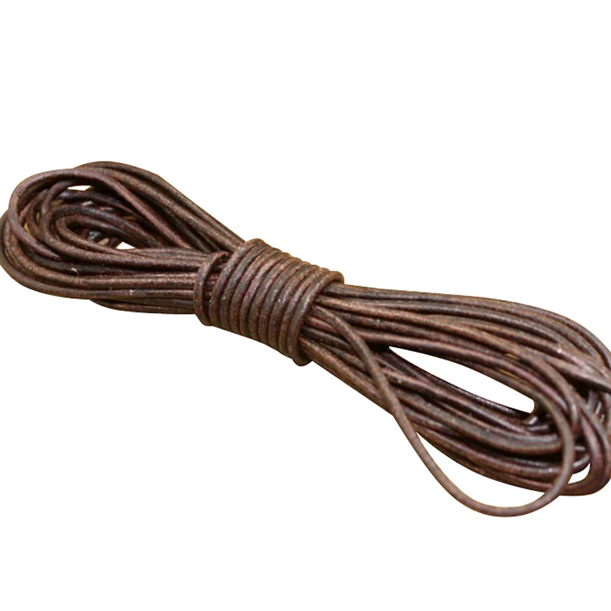 5m Cordoncino in Pelle, Striscia in Pelle Vintage caffè Scuro Striscia in Pelle per Collana Bracciale Perline, Gioielli Artigianali Fai da Te, Rotondo 2 * 2mm