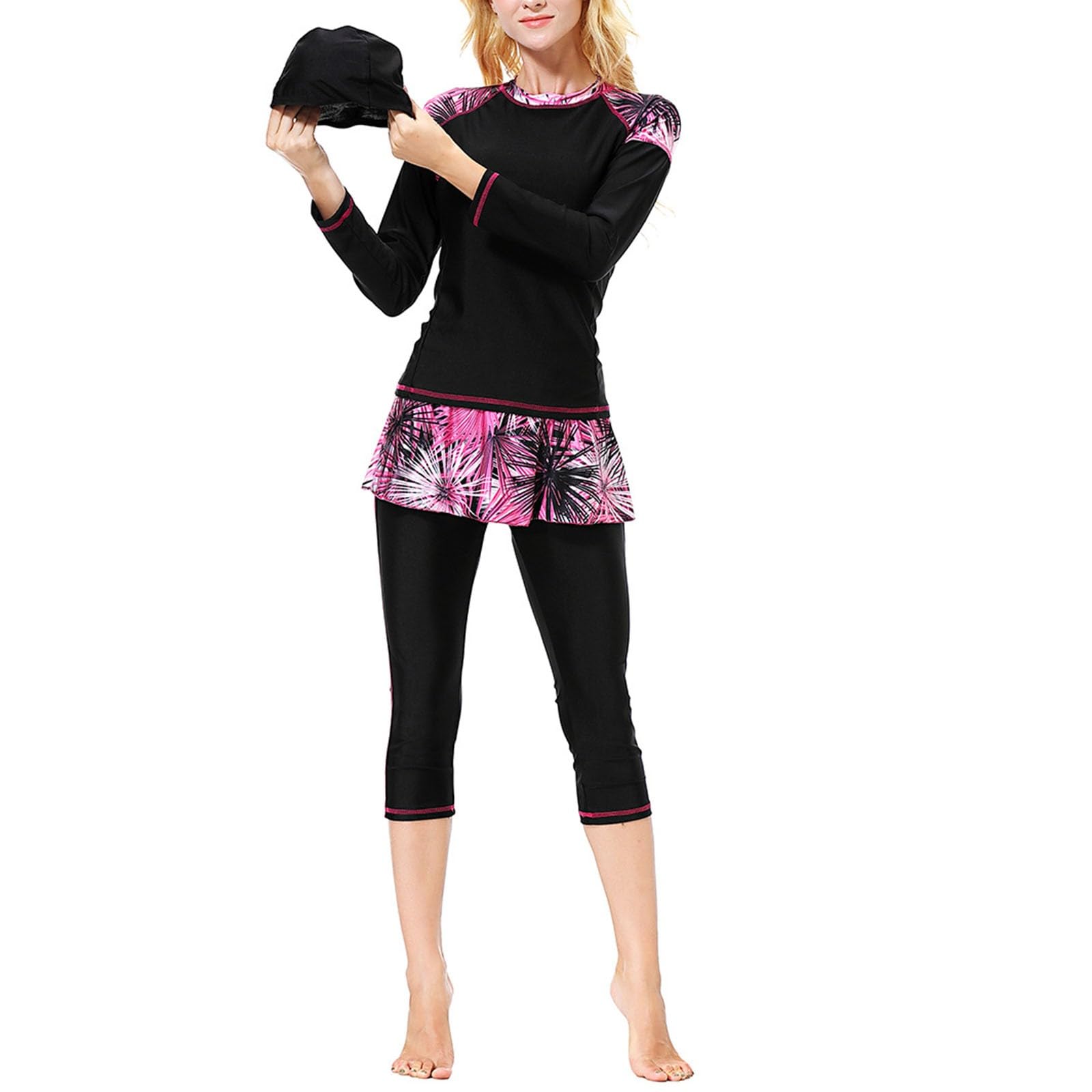 Générique Burkini Femme Maillot De Bain Musulman Pour Femme Modeste Maillot De Bain Islamique Arabe Costume De Natation Rash Guard Manches Longues Haut Chapeau 3 Pièces Maillots De Bain