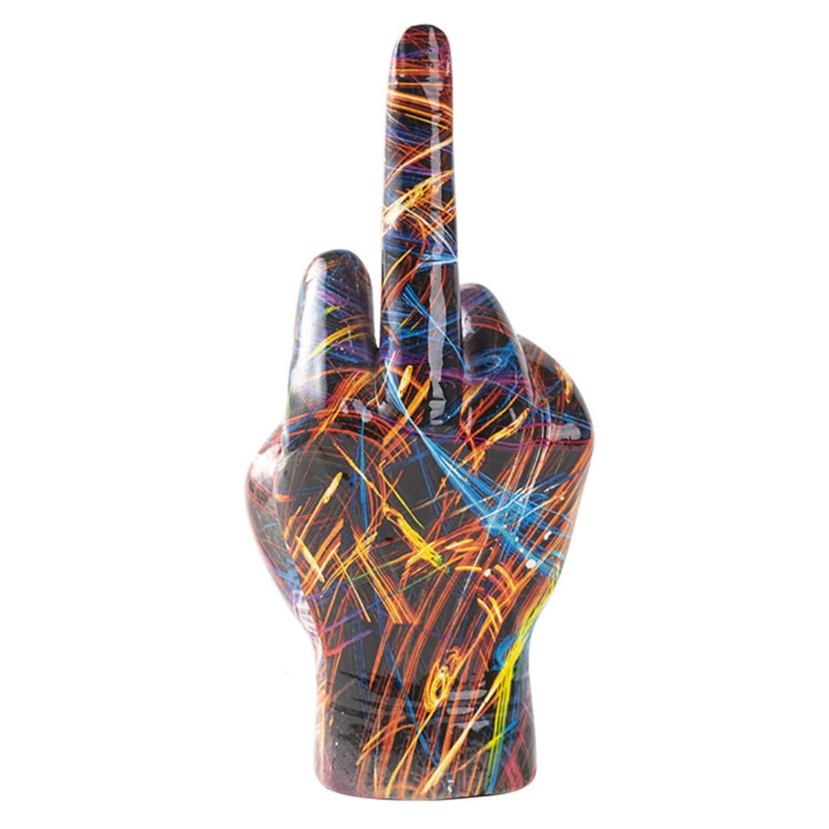 DEJIN Graffiti Rock Middle Finger Statue, Water Transfer Resin Ornament April Fools Day Funny Novelty Prank Gifts for Office Home Decoration(Fireworks)