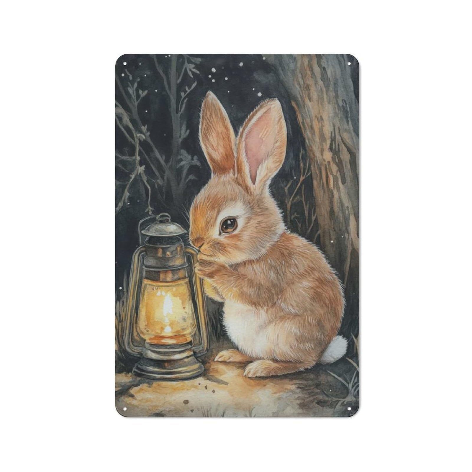Curious Bunny with Lantern Vintage-inspired Tin Sign 30x20cm for Garage Or Workshop, for Vintage Wall Decor Fans, for Metal Sign Collectors