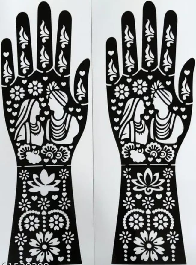 Image of Mehndi Tattoo Stencils for Hands | Reusable Henna Stencil Stickers for Women & Girls | Easy-Use Arabic & Floral Mehndi Design Templates | Temporary Tattoo Stencils for Festivals, Bridal, Karwa Chauth & Eid (7)