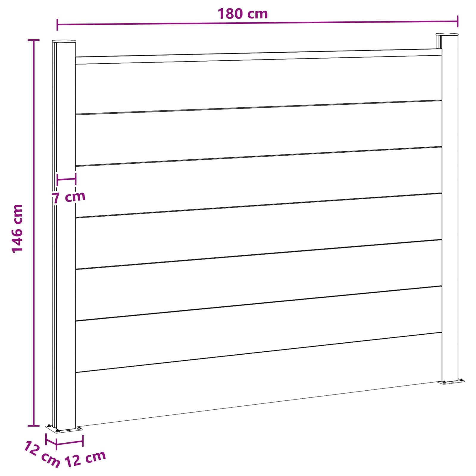 Zaunelement WPC und Aluminium Schwarz, 180x146 cm Gartenelement mit wetterbeständigem Sichtschutz, stabiles Zaunfeld für Terrasse, Vorgarten und Grundstück, einfache Montage