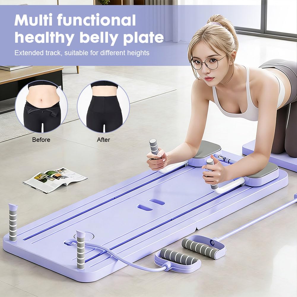 LOMUG Planche de pilates pour abdominaux pour la maison, kit de pilates, appareil de fitness pliable, appareil d'entraînement du ventre avec rebond automatique et corde de tension, pour débutants et