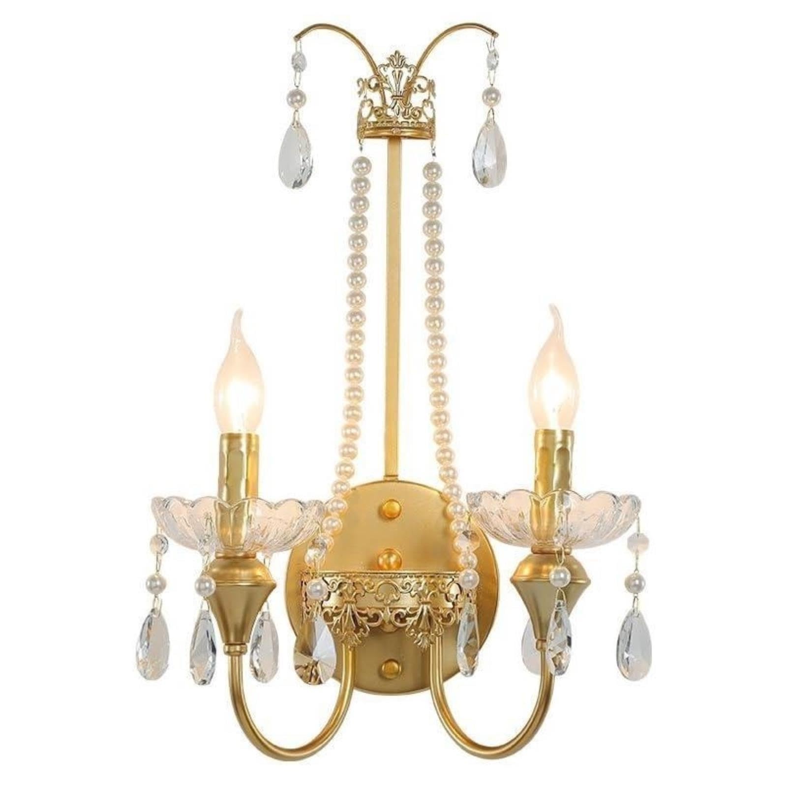 Lámpara De Pared Dos Luces Cristal Adorno Cadena Perlas Estilo Francés