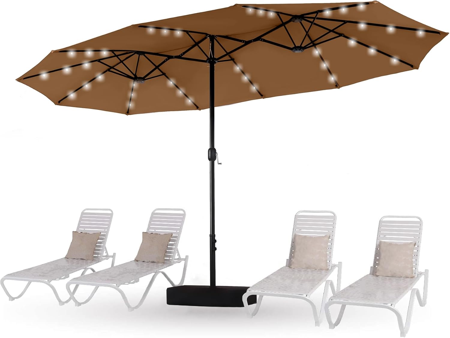 HERA'S PALACE 15ft Patio Umbrella with Base Included Double Sided Outdoor Umbrella for Patio Table Umbrella Outdoor 36 LED Solar Lights for Garden