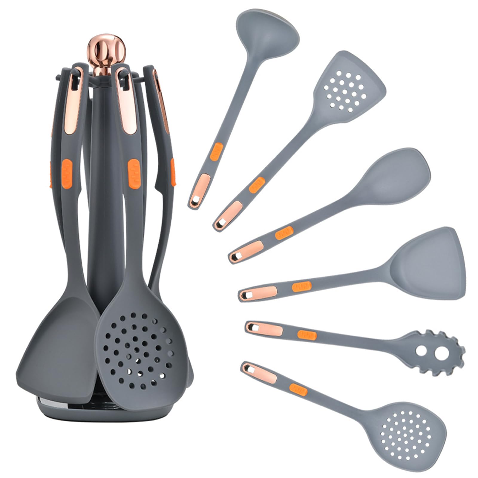 Küchenhelfer Set, Silikon Küchenutensilien,Kochutensilien Set Antihaft Hitzebeständiger Kochbesteck Set Für Kochen Backen, Gesund & Spülmaschinenfest (7 Stück),Dark Grey