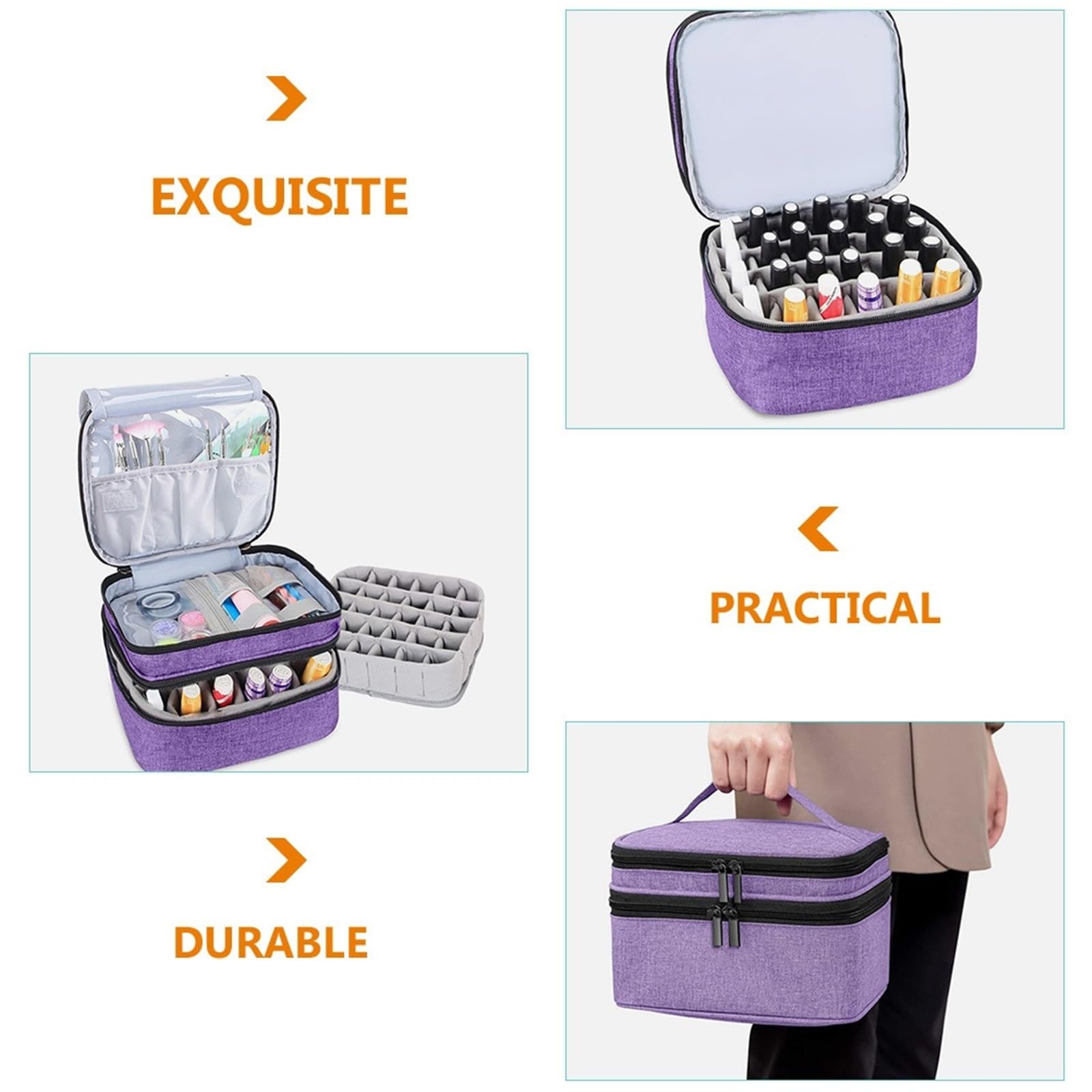 Nagellack Organizer Tasche Doppellagige Nagellack-Organizer-Tasche, große Kapazität, tragbare Aufbewahrungstasche for ätherische Öle for Kosmetik und Make-up-Werkzeuge auf Reisen