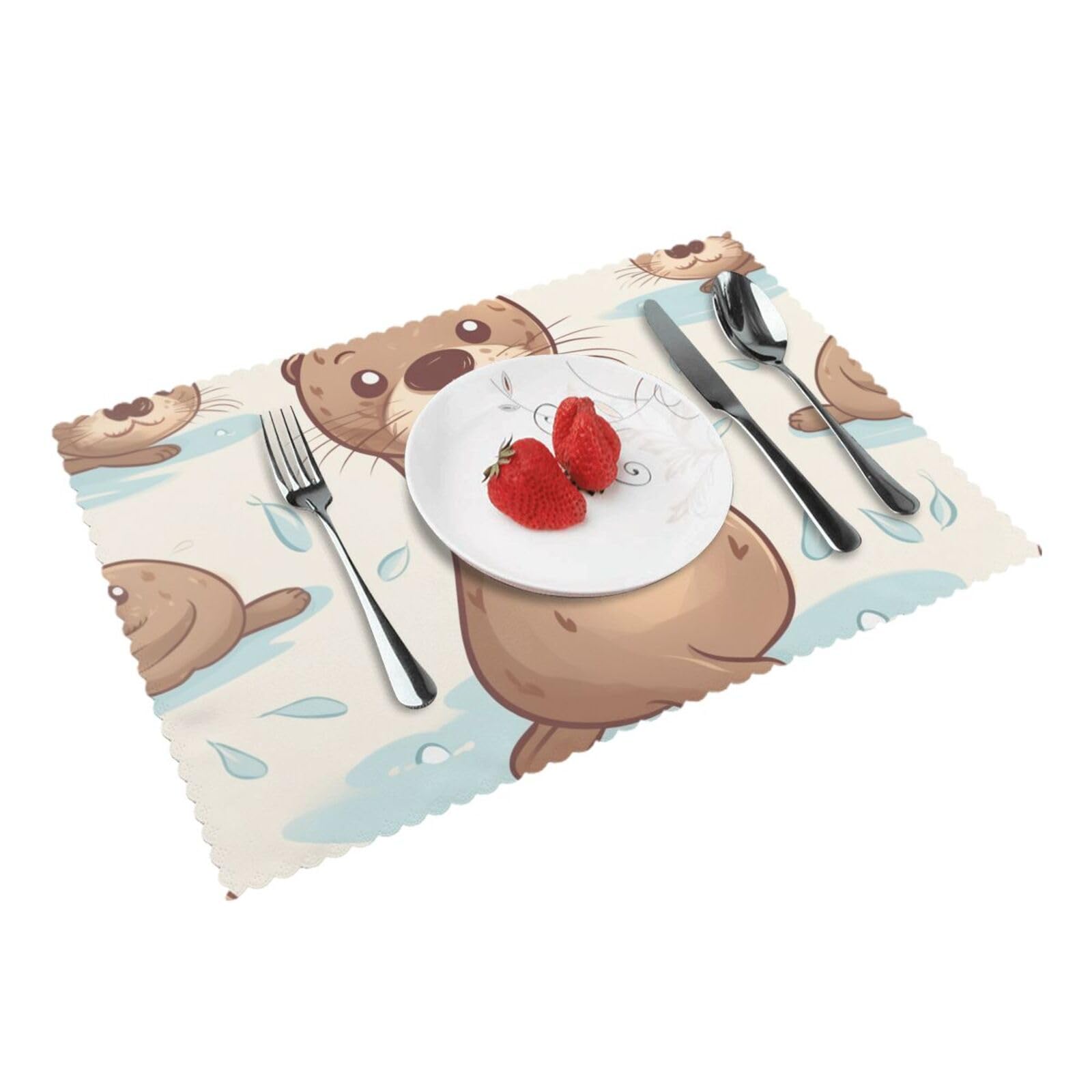 Cartoon Cute Otter Printed Placemat Heat Resistant Place Mats Set of 4 PCS Washable Kitchen Table Mats, 12x18 Inch