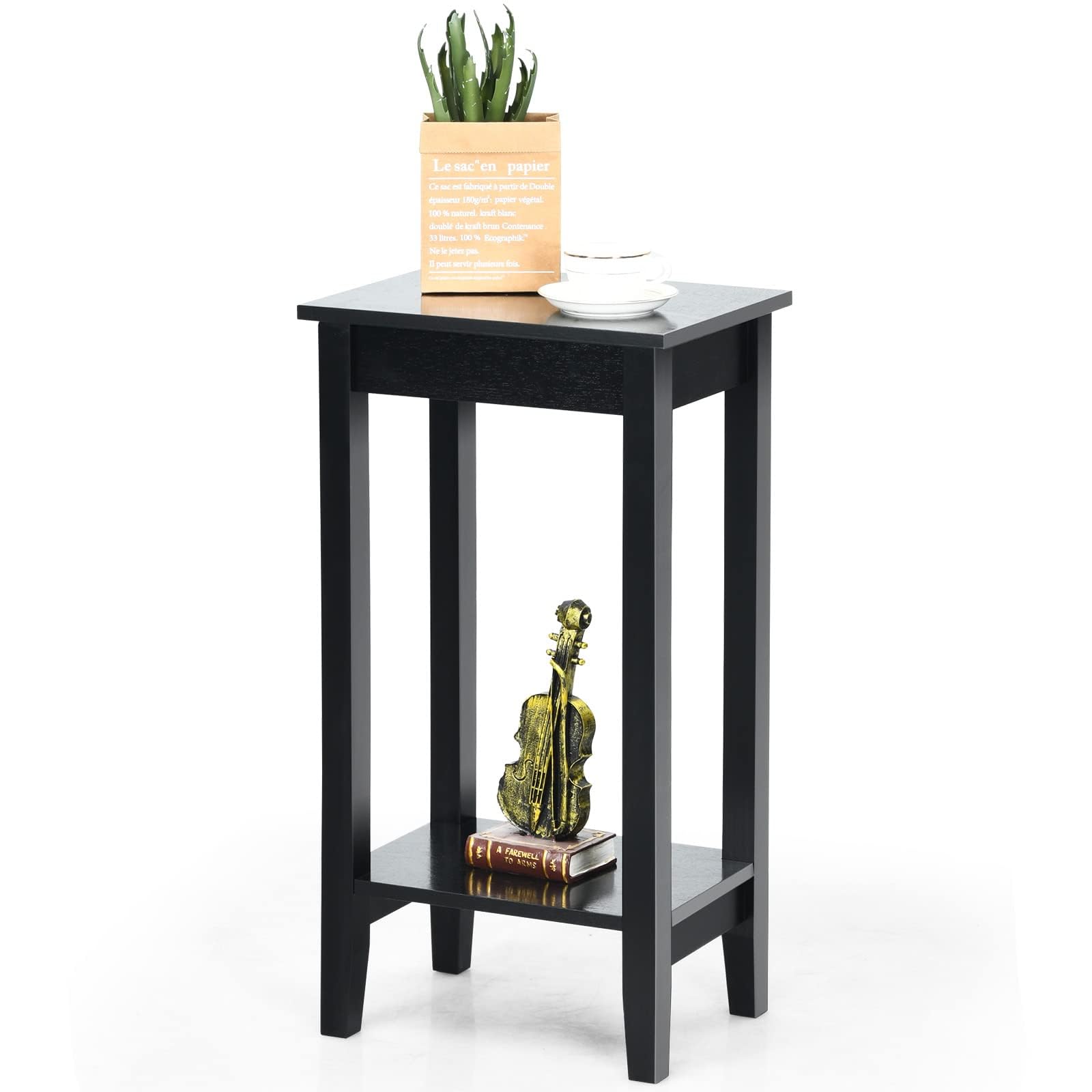 LIFEZEAL Beistelltisch 74cm Hoch, Telefontisch Sofatisch mit Ablage, Ablagetisch aus Massivholz, Holztisch Blumenhocker für Wohnzimmer, Schlafzimmer, Flur, 39,5 x 29,5 x 74 cm (1, Schwarz)