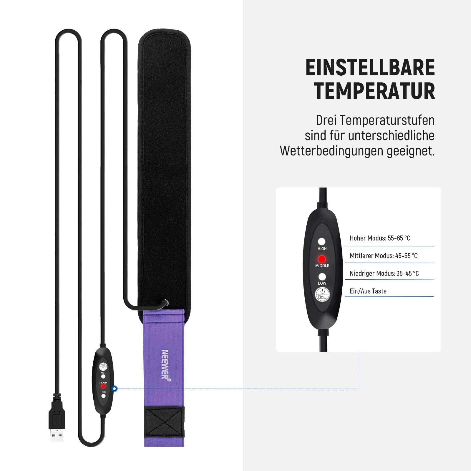 NEEWER 400mm Objektivheizung für Kamera Teleskop, USB Lens Heater Warmer mit 3 Temperaturstufen, Objektiv Wärmer verhindert Tau Nebel und Kondensation für DSLR Cam Fernglas Astrofotografie, HW-29B