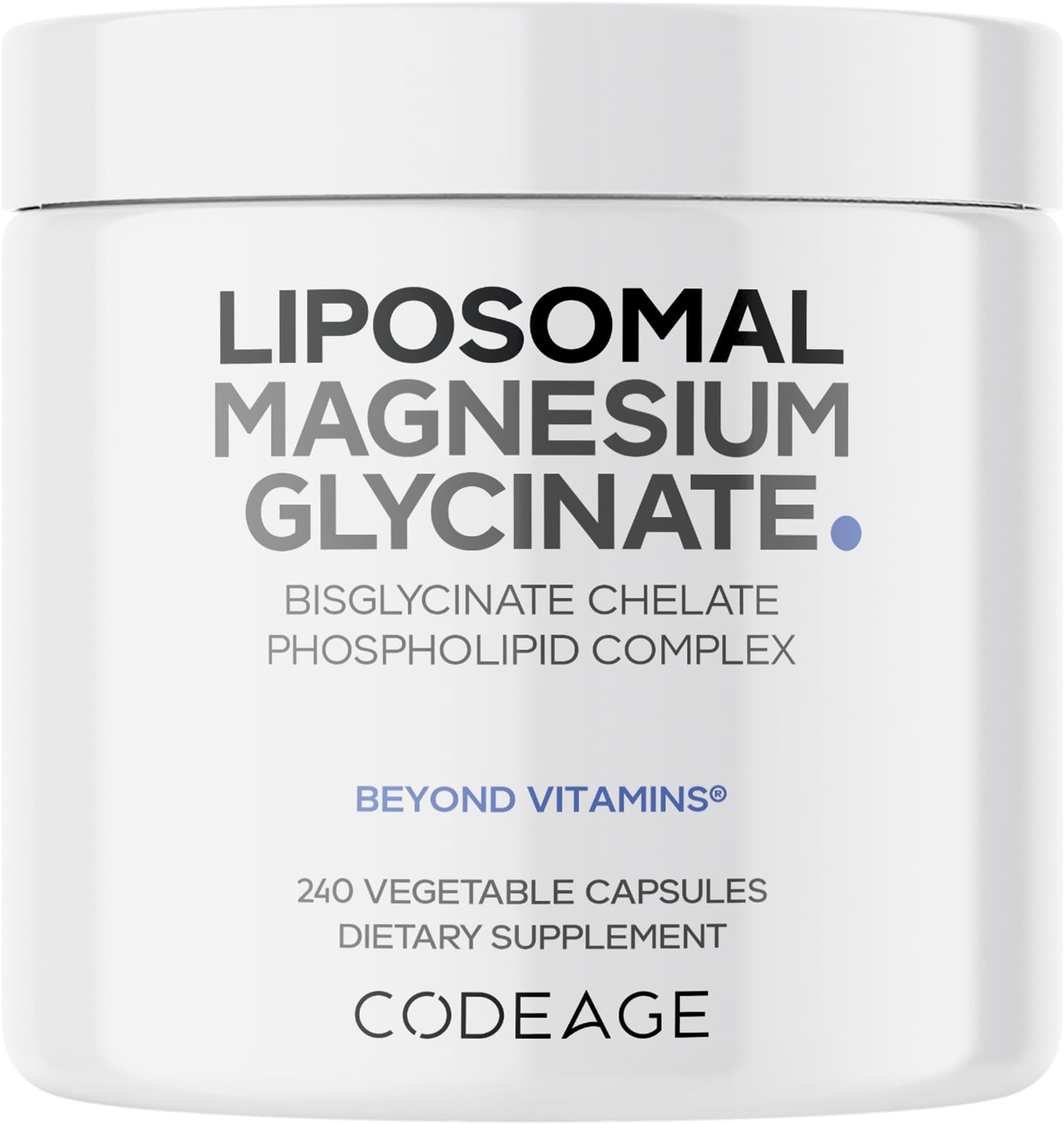 Liposomal Magnesium Glycinate Supplement, 2-Month Supply, Bisglycinate Magnesium Chelate, Chelated Magnesium Mineral Pills, BioPerine Black Pepper Vitamins Capsules, Non-GMO Vegan, 240 ct