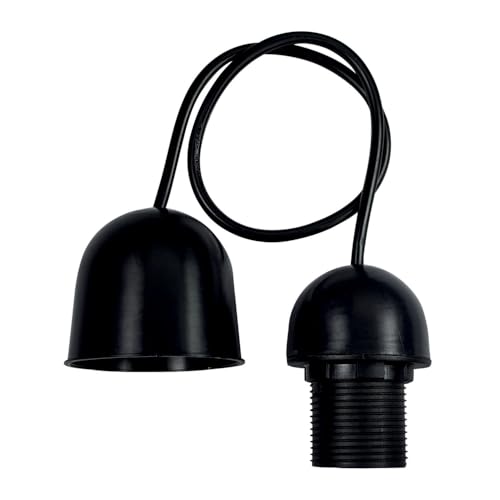 TIBELEC Monture suspension luminaire E27 noire arrondie pour abat jour, 60W maxi