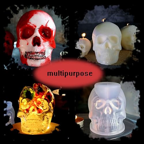 Miniatura 3 de BIGEBO Molde de resina de calavera, 3 piezas de molde de silicona de calavera 3D para vela de resina, molde de vela hecho a mano, molde de resina