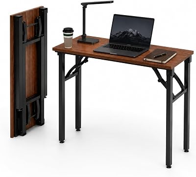 Frylr Small Folding Computer Desk – Portable 35.8 Inch Foldable Laptop Table, No-Assembly, Collapsible and Compact for Easy Storage, Lightweight for Small Spaces, Craft and Study Use, Dark Walnut