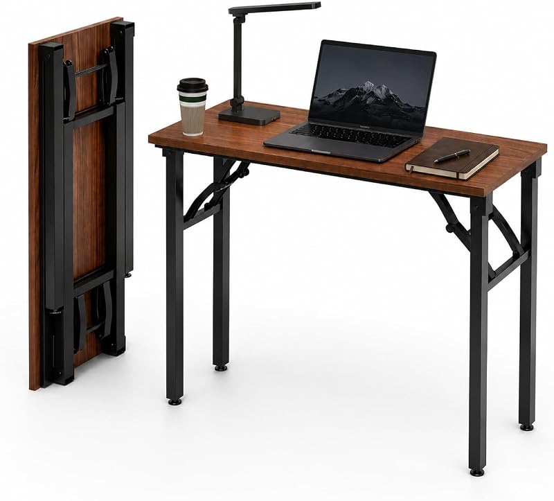 Small Folding Computer Desk – Portable 35.8 Inch Foldable Laptop Table, No-Assembly, Collapsible and Compact for Easy Storage, Lightweight for Small Spaces, Craft and Study Use, Dark Walnut