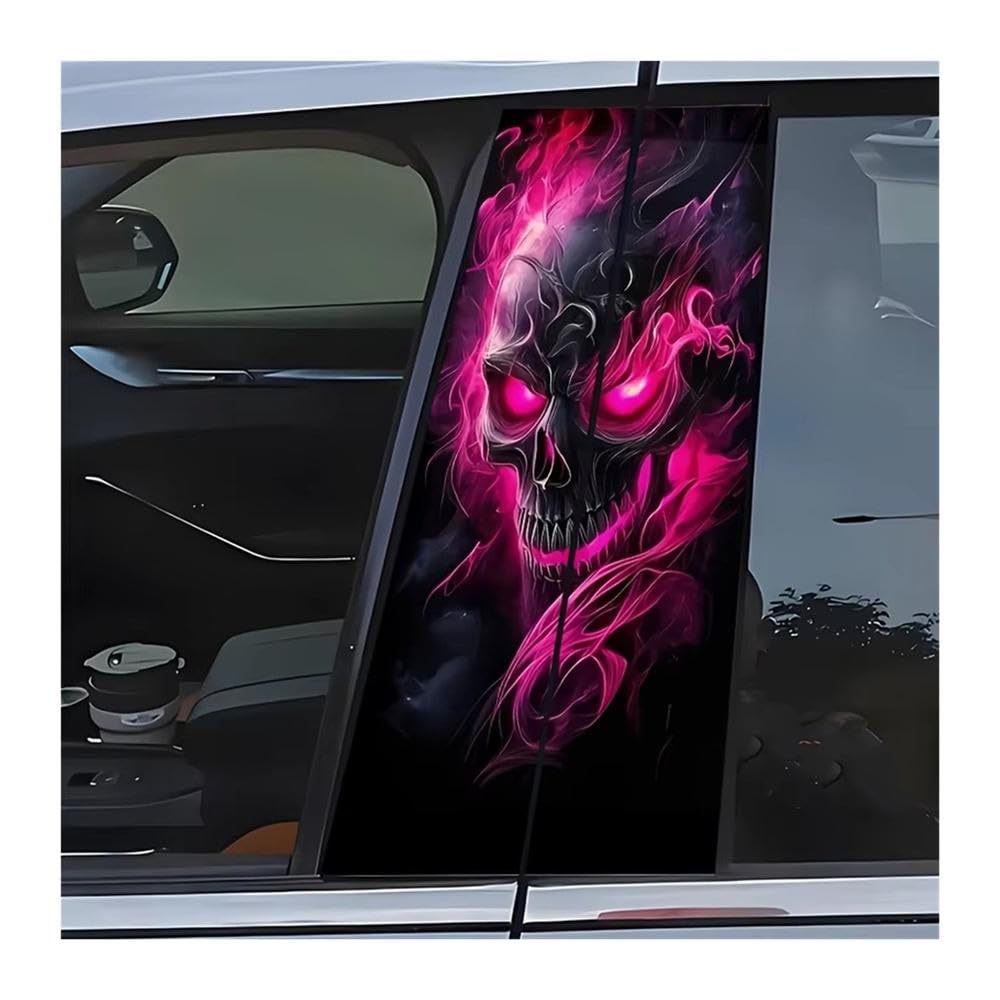 Bertdcx One Color Scratch Resistant Sticker With Flame Skull Design This Pink Shiny Eyed Skull Sticker Auto Parts