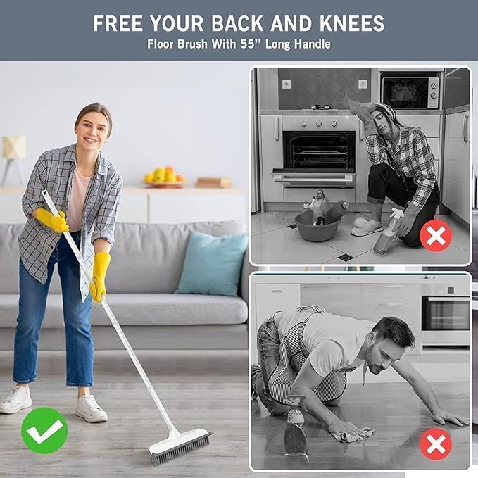 Image of Bathroom Cleaning Brush with Wiper - Long Handle Toilet Brush, Tiles Cleaning, Floor Scrub for Kitchen and Bathroom Accessories (2 in 1 White)