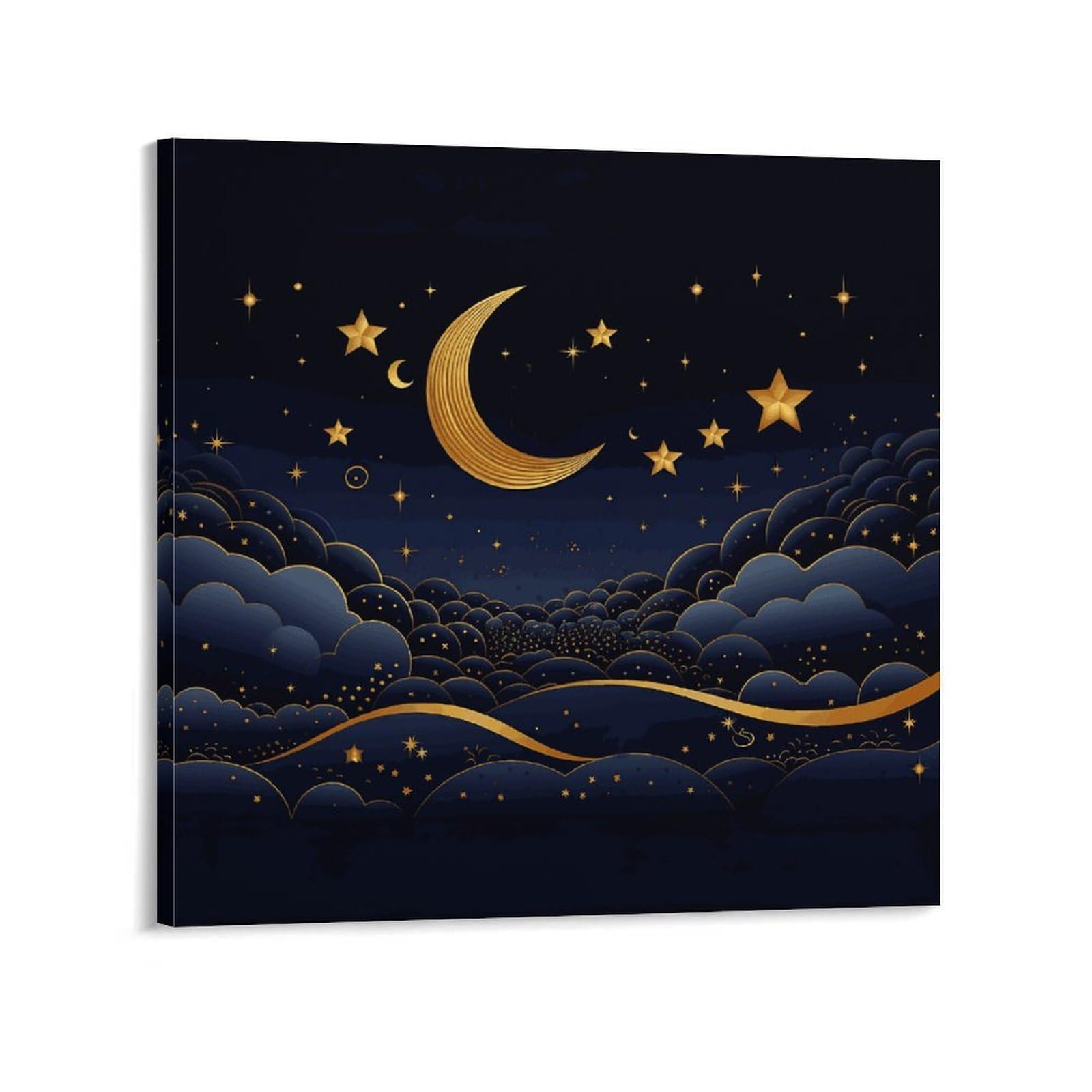 There Are Stars And Moon on It Canvas Wall Art for Bedroom 20x20inch(50x50cm) Canvas Prints Artwork for Walls Modern Picture Artwork Painting for Living Room Aesthetic Wall Paintings for Bathroom Kitc