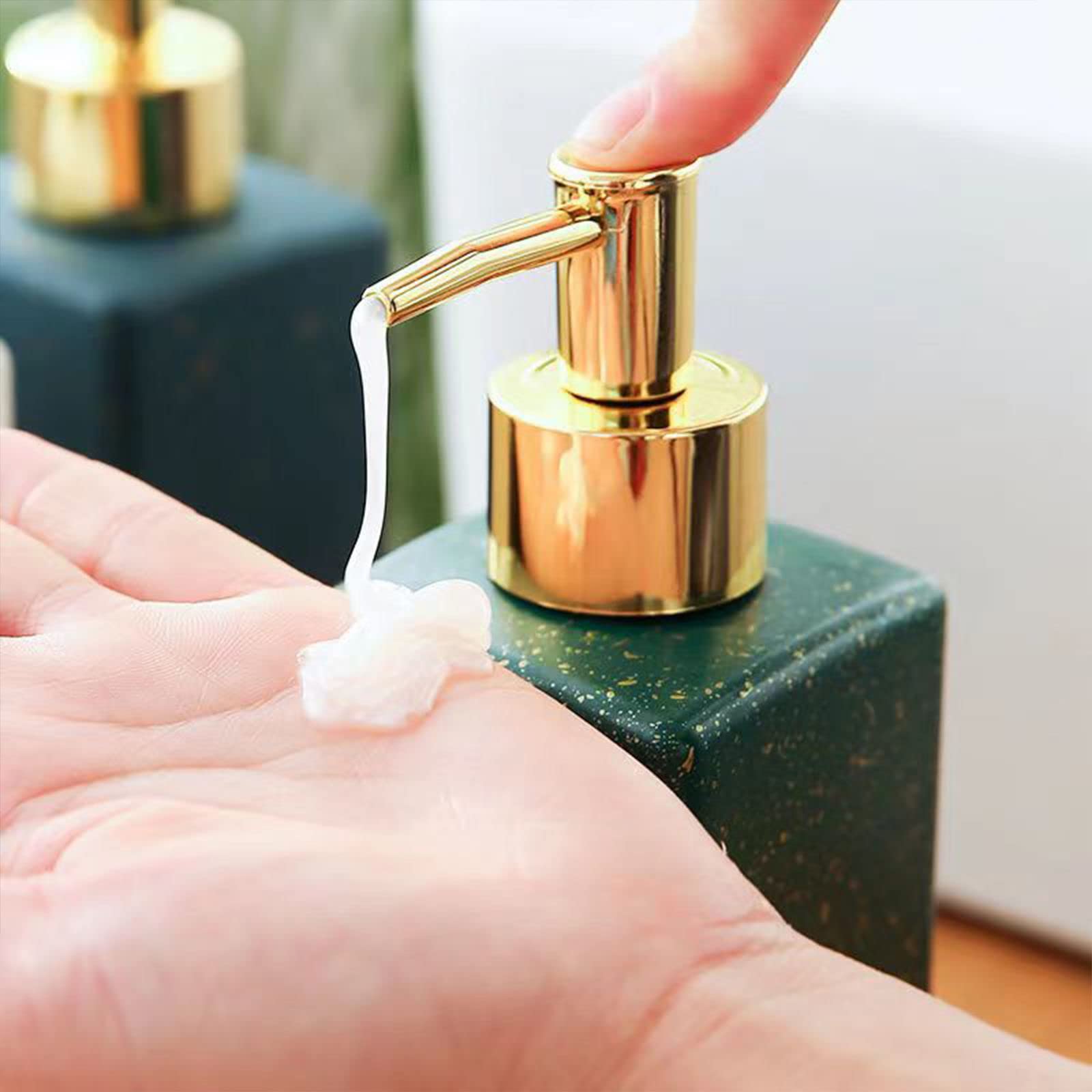 Keramik-Seifenspender, nachfüllbare Lotion-Pumpflasche, 350 ml, for Badezimmer, Waschtisch, Arbeitsplatte, Küchenspüle | Wit
