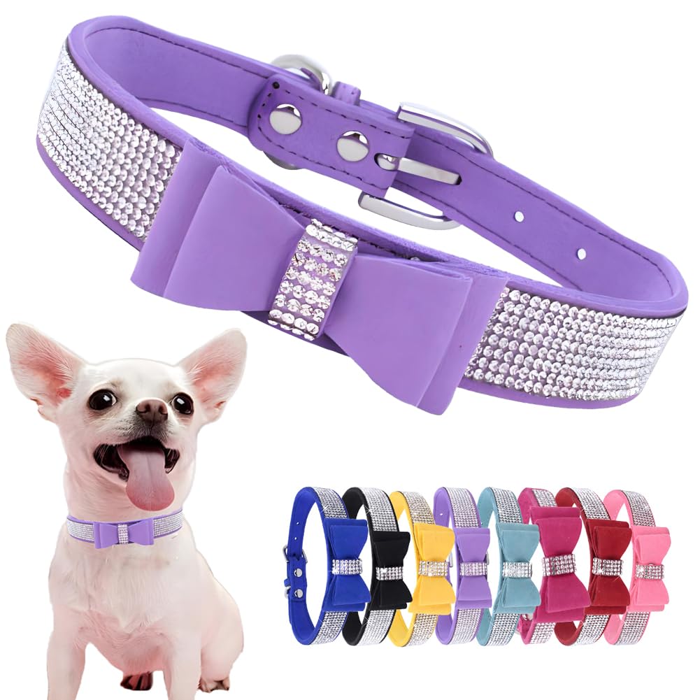 Collier pour chien avec noeud papillon et strass Hotlion violet clair taille L mixte