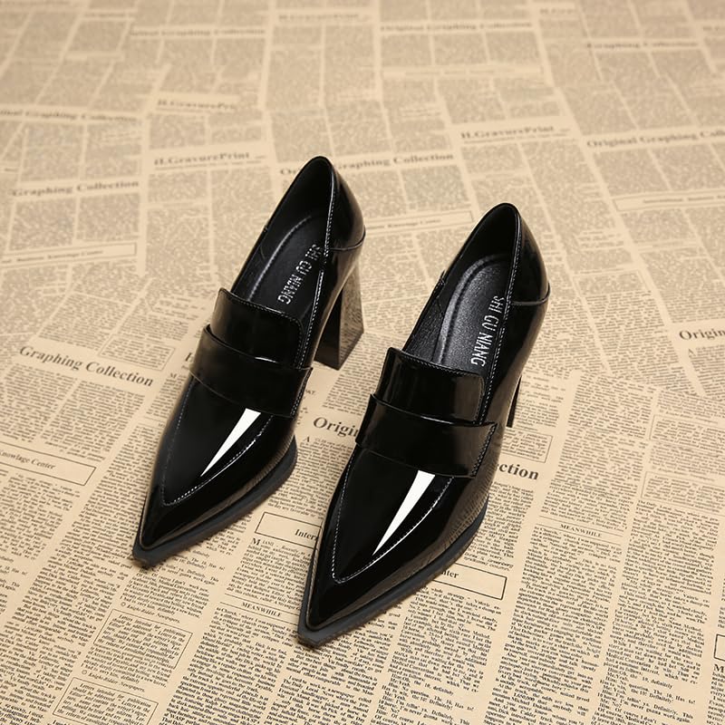 Spring 2025 New Pointed Toe Pumps High Heels Elegant Simple Fashion Women Shoes Black Bandage Brogue British High Heel Chunky Heel Pumps Shoes 7912-13