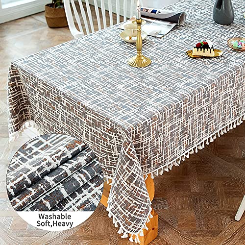 Nappe lavable rectangulaire marron 90x90cm avec pompons pour table de fête cuisine