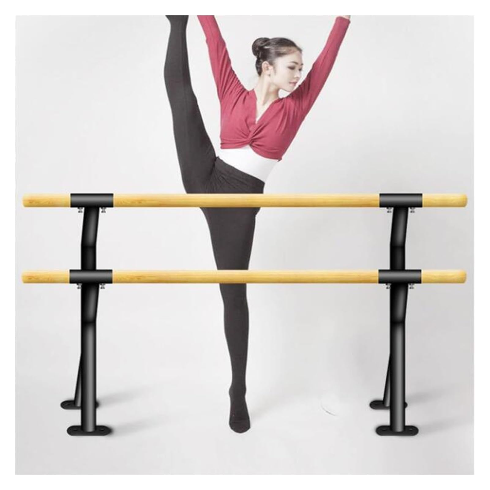 Barre de ballet double portable noire de 100 cm avec hauteur réglable pour danse et gym