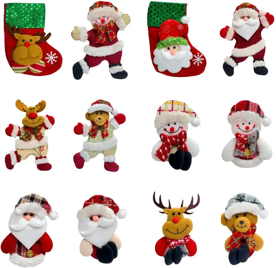 Kit 12 Pendentes Pelúcia Enfeite Árvore De Natal Papai Noel Grande 16cm Decoração LuvinCo