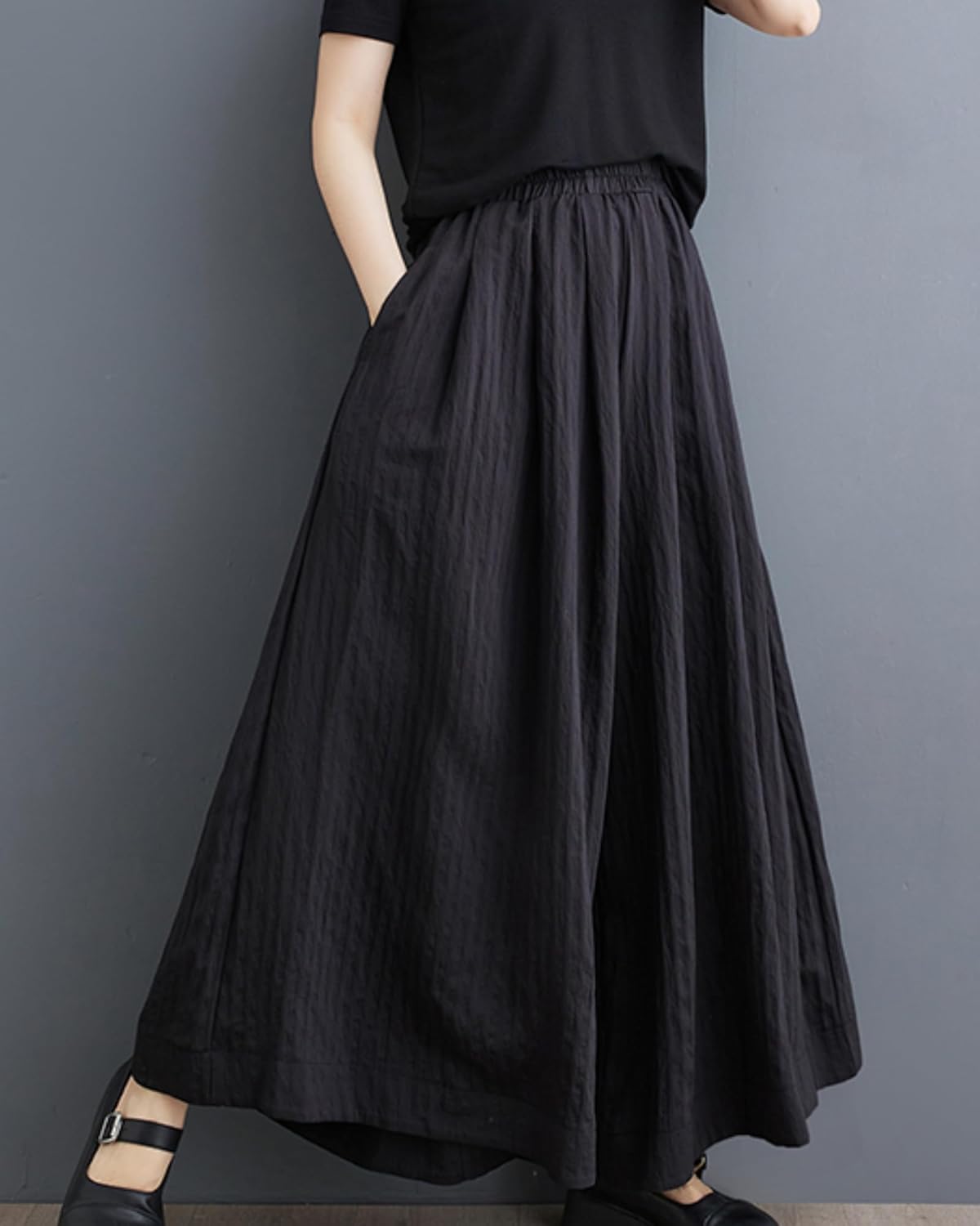 ellazhu Black Pants Skirt for Women Wide Leg Loose Culottes Summer GZ207 A - Image 4