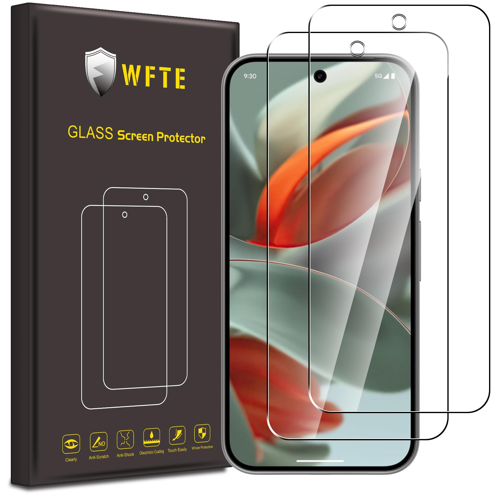 WFTE [2-Pack Screen Protector for Google Pixel 10/10 Pro/9/9 Pro,Anti-Scratch,High Transparency,Bubble-Free,Dust-Free Premium Screen Protector Tempered Glass For Pixel 10 ProClimatePartner certified