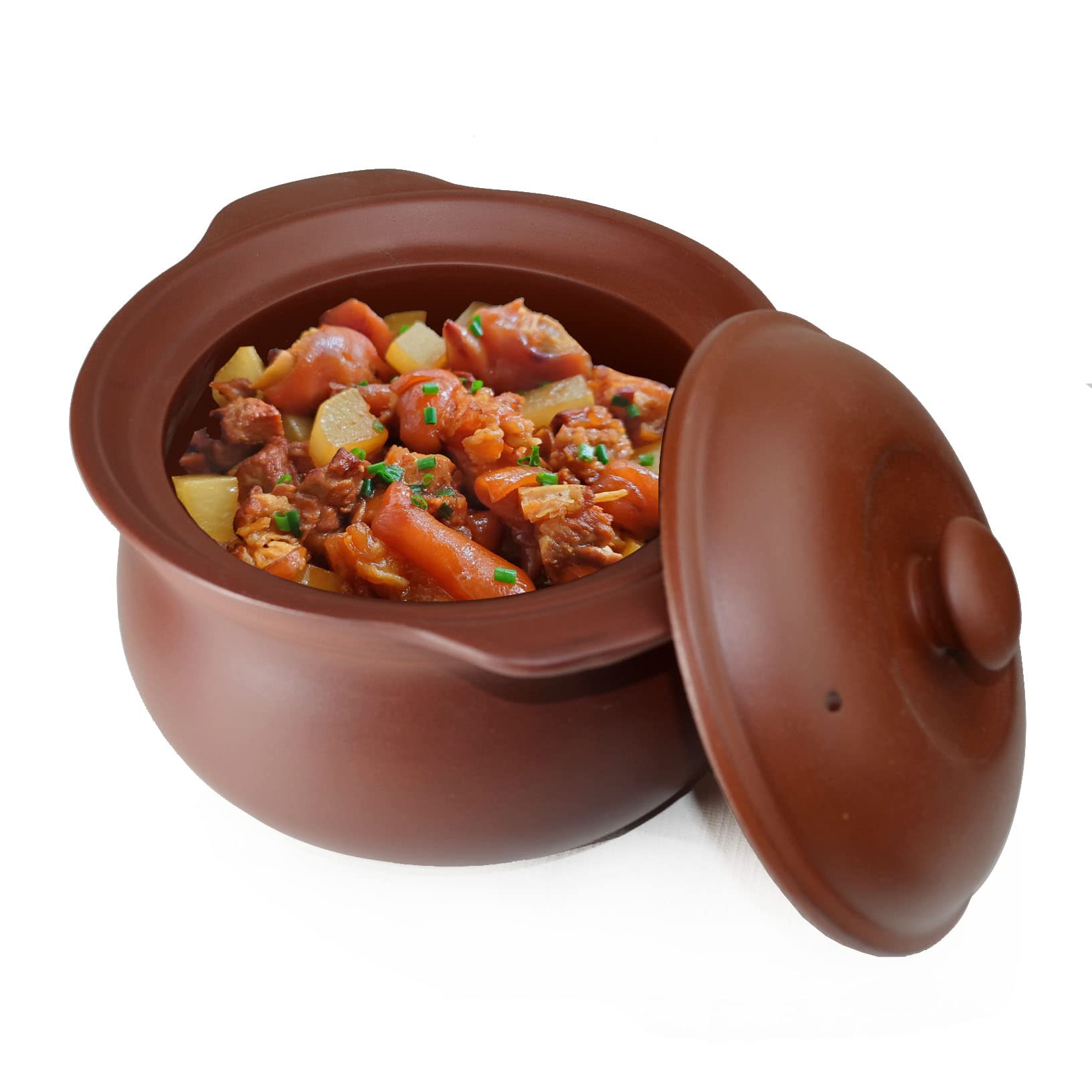 Casserole Clay Hot Pot 2qt Lid Cooking Serving Soup Simmered Stewed Red Unglazed Jar on Stove (Red M)