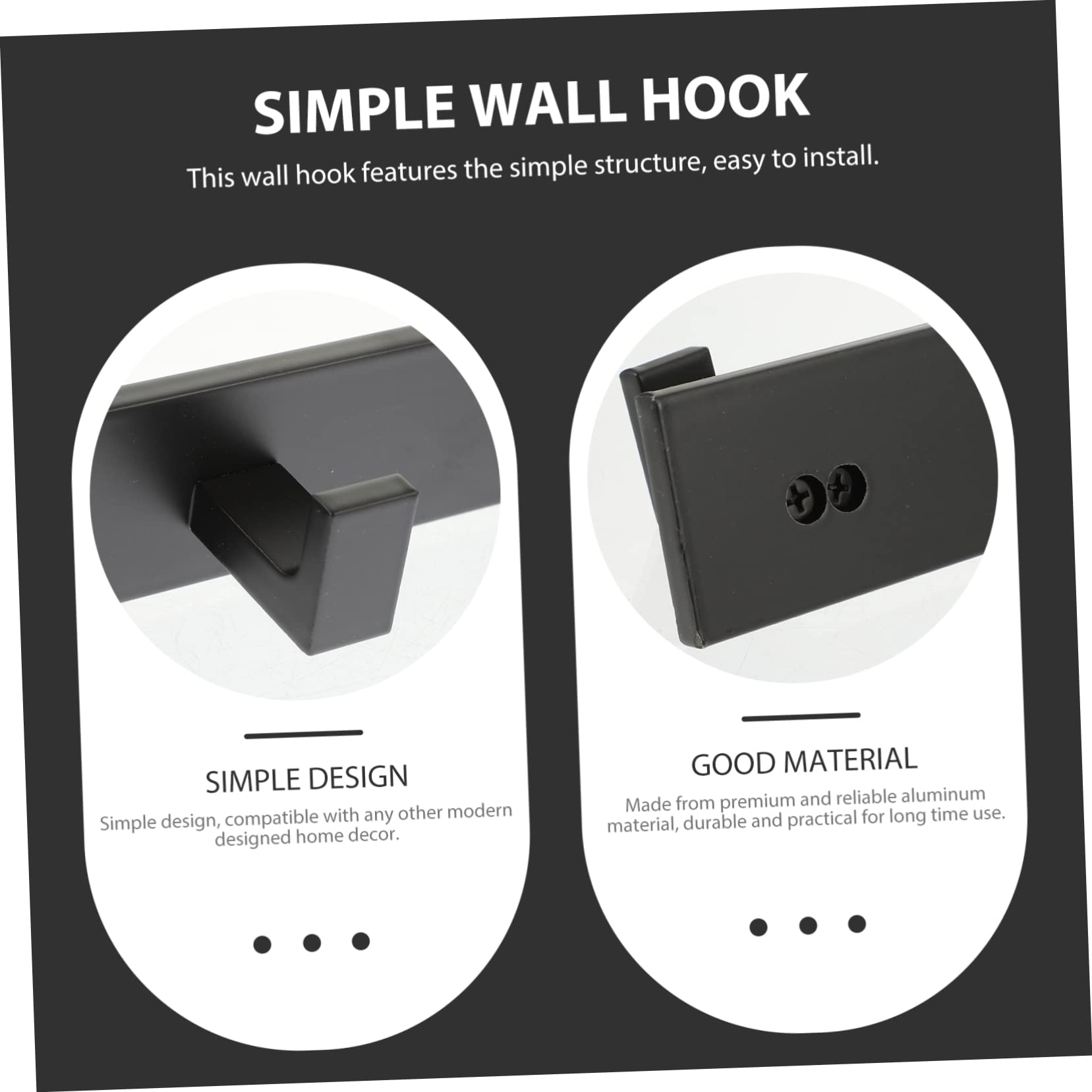 PartyKindom Ganchos Adhesivos para Pared de Baño, Colgador de Puerta Negro de Aluminio, 5 Ganchos para Abrigos y Bolsos, sin Taladrar