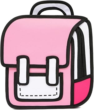 Kids Kawaii Backpack for Girls Cute Toddler 2D Cartoon Comic Paper Jump Bookbag Fun Weird School Schoolbag Pink, Small